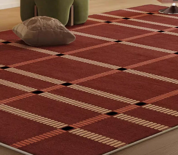 Contemporary Modern Carpets Next to Bed, Abstract Red Rugs for Living Room, Mid Century Area Rugs, Red Modern Rugs under Dining Room Table-artworkcanvas
