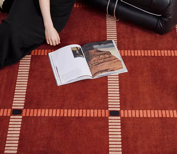 Contemporary Modern Carpets Next to Bed, Abstract Red Rugs for Living Room, Mid Century Area Rugs, Red Modern Rugs under Dining Room Table-artworkcanvas