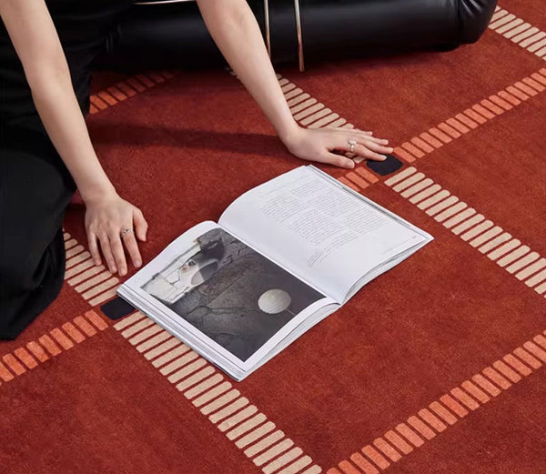 Contemporary Modern Carpets Next to Bed, Abstract Red Rugs for Living Room, Mid Century Area Rugs, Red Modern Rugs under Dining Room Table-artworkcanvas