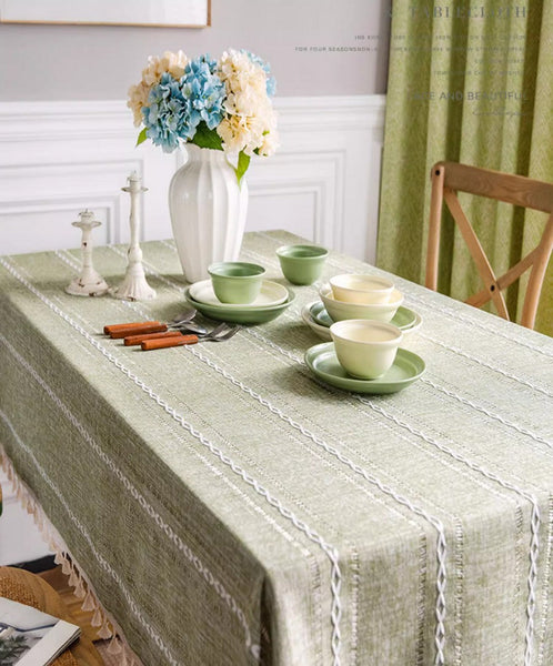 Kitchen Rectangular Table Covers, Rectangular Tablecloth for Sale, Modern Table Cloths for Dining Room, Farmhouse Green Cotton and Linen Table Cloth-artworkcanvas