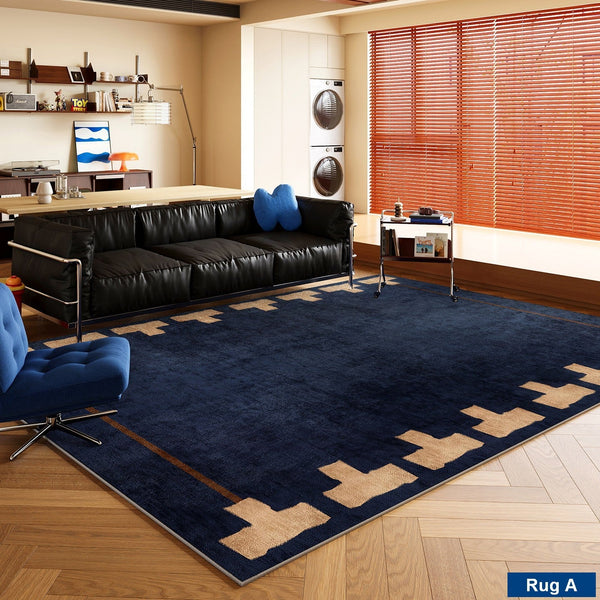 Mid Century Area Rugs, Contemporary Modern Living Room Rug Ideas, Blue Modern Rugs for Dining Room, Bedroom Modern Floor Carpet-artworkcanvas