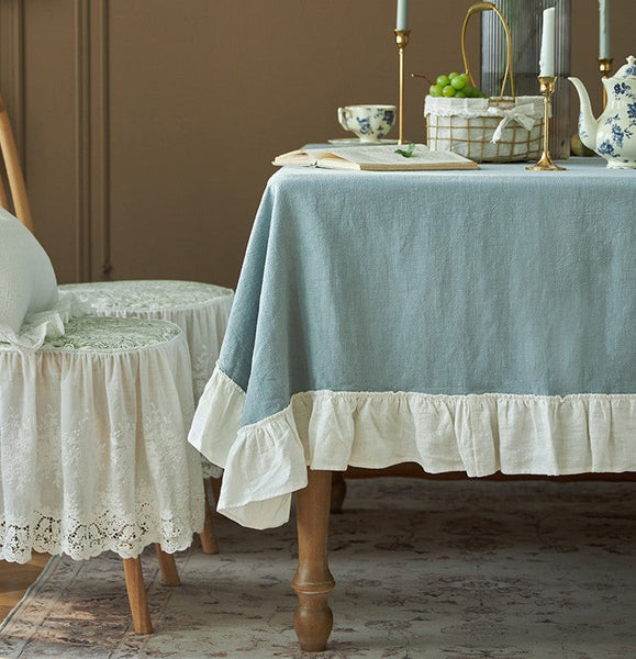 Extra Large Rectangle Tablecloth for Dining Room Table, Blue Modern Table Cloth, Ramie Tablecloth for Home Decoration, Square Tablecloth for Round Table-artworkcanvas