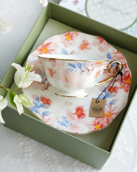 Flower Porcelain Tea Cup Saucer Set, Unique Tea Cup and Saucer in Gift Box,British Royal Ceramic Cups for Traditional Afternoon Tea, Elegant Ceramic Coffee Cups-artworkcanvas