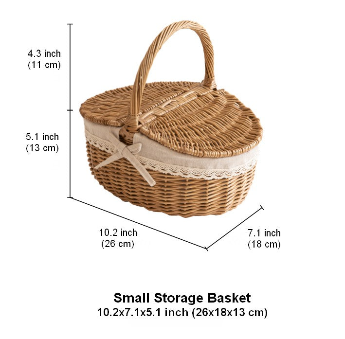 Picnic Storage Basket with Handle, Extra Large Kitchen Storage Baskets, Natural Hand-woven Wicker Storage Basket, Lovely Willow Weaving Baskets for Vegetable, Natural Fruit Storage Baskets