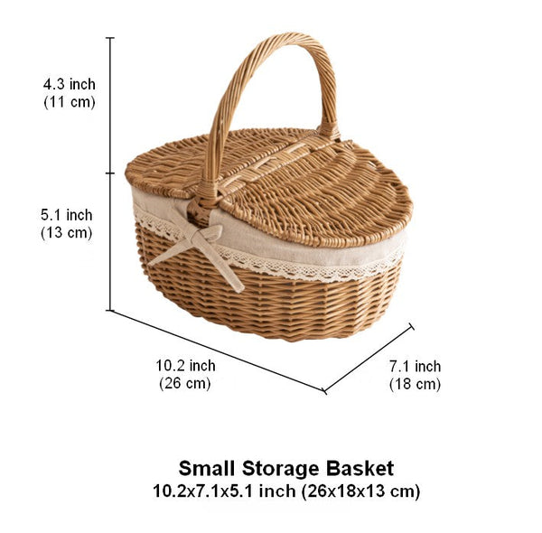 Picnic Storage Basket with Handle, Extra Large Kitchen Storage Baskets, Natural Hand-woven Wicker Storage Basket, Lovely Willow Weaving Baskets for Vegetable, Natural Fruit Storage Baskets
