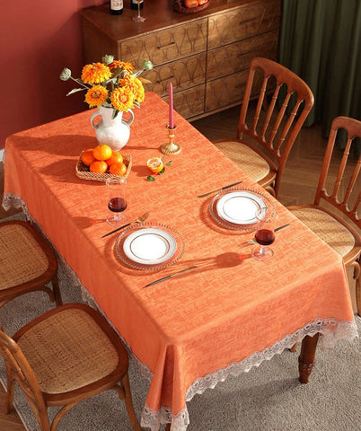 Orange Modern Table Cover for Dining Room Table, Large Modern Rectangle Tablecloth, Square Tablecloth for Round Table, Lace Tablecloth for Home Decoration-artworkcanvas