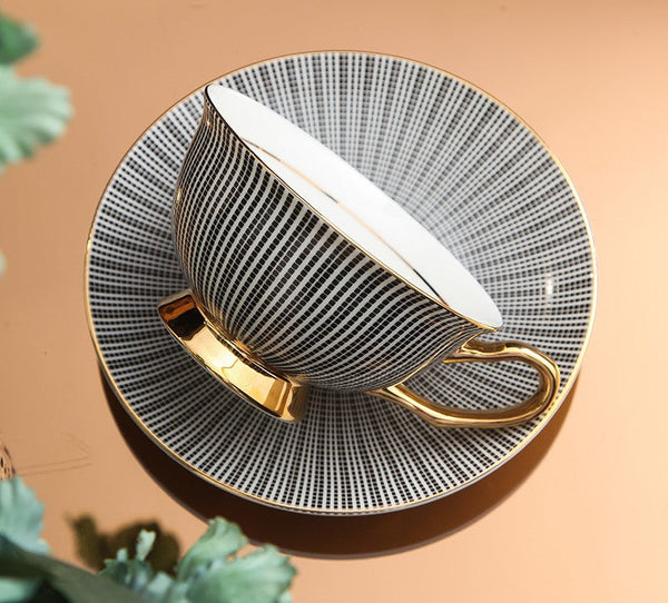 Elegant Ceramic Cups, Unique Modern Coffee Cup and Saucer, Creative Porcelain Tea Cup Saucer Set, Beautiful British Tea Cups-artworkcanvas