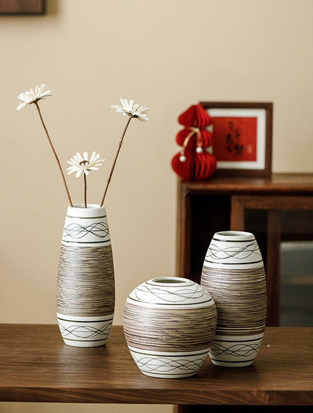 Large Flower Vase on Table, Modern Bouquet Flower Vases, Centerpiece on Dining Table, Handmade Pottery Flower Vases Urn, Water Holding Flower Vases-artworkcanvas