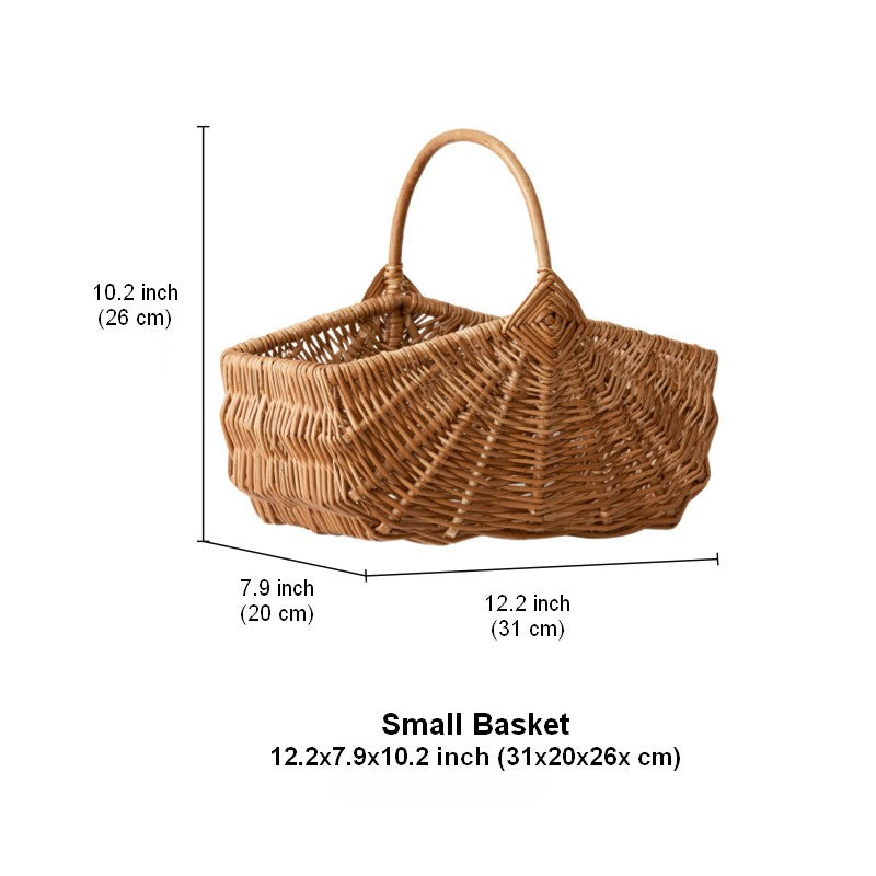 Large Picnic Food Basket with Handle, Natural Hand-woven Wicker Storage Basket, Lovely Willow Weaving Baskets for Vegetable, Natural Fruit Basket, Kitchen Storage Baskets-artworkcanvas