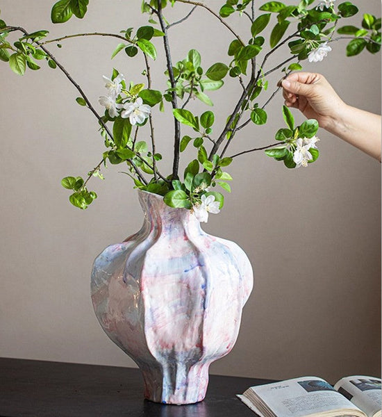 Centerpiece Ceramic Bouquet Vases, Handmade Modern Flower Vase, Large Contemporary Vases on Dining Table, Porcelain Vases for Modern Home Decor-artworkcanvas