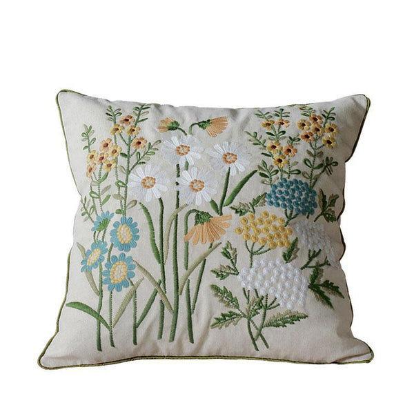 Flower Decorative Throw Pillows, Decorative Pillows for Sofa, Embroider Flower Cotton and linen Pillow Cover, Farmhouse Decorative Pillows-artworkcanvas