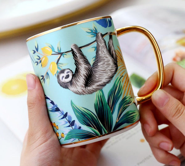 Peacock Porcelain Cups, Large Capacity Jungle Animal Porcelain Mugs, Unique Ceramic Mugs in Gift Box, Creative Ceramic Mugs for Office-artworkcanvas