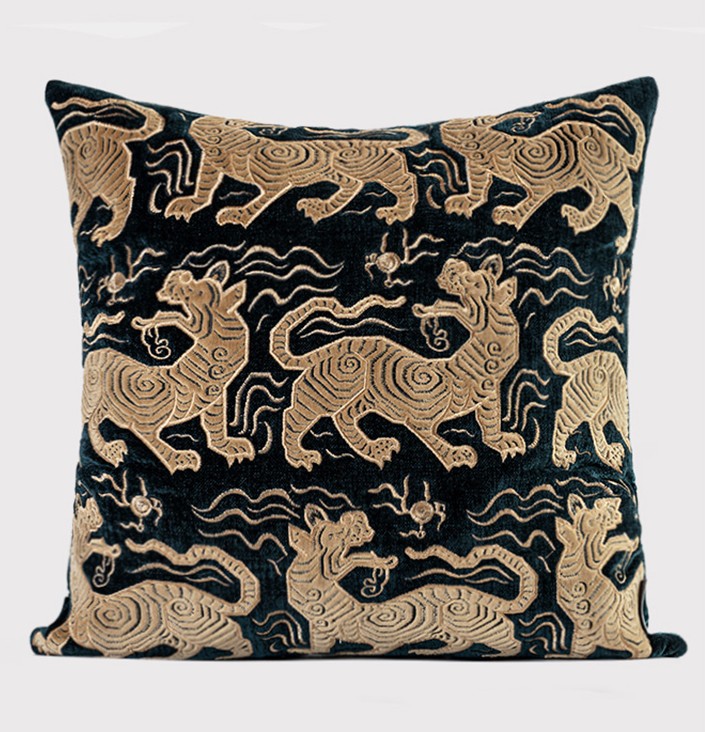 Embroidery Tiger Pattern Pillows for Couch, Contemporary Modern Sofa Pillows, Decorative Throw Pillows for Bedroom, Large Modern Sofa Pillow for Living Room-artworkcanvas