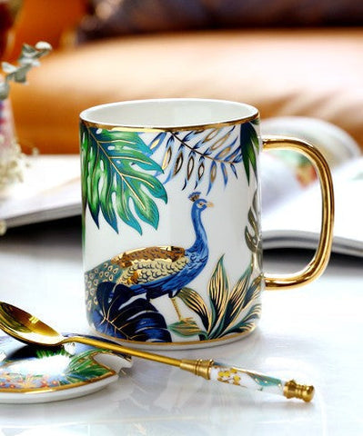 Peacock Porcelain Cups, Large Capacity Jungle Animal Porcelain Mugs, Unique Ceramic Mugs in Gift Box, Creative Ceramic Mugs for Office-artworkcanvas