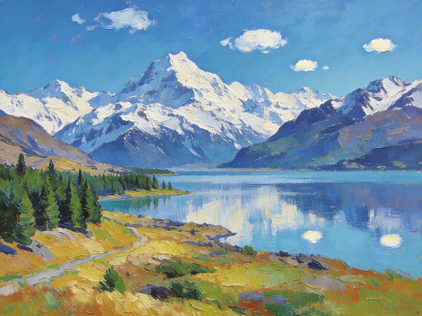 South Island Lakes of New Zealand, Hand Painted Canvas Art, Original Oil Paintings, Small Landscape Paintings, Hand Painted Canvas Art, Buy Original Paintings Online-artworkcanvas