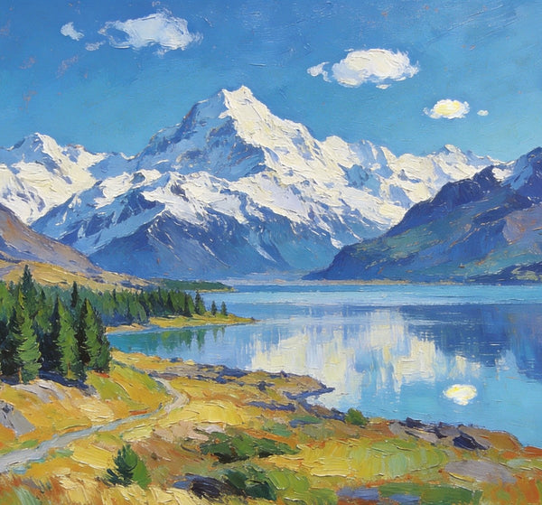 South Island Lakes of New Zealand, Hand Painted Canvas Art, Original Oil Paintings, Small Landscape Paintings, Hand Painted Canvas Art, Buy Original Paintings Online-artworkcanvas