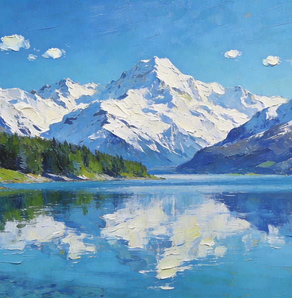 Mountain Reflecting Lake Beauty, Hand Painted Canvas Art, Landscape Oil Paintings, Canvas Wall Art for Living Room, Buy Original Paintings, Small Oil Paintings-artworkcanvas