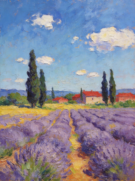 Hand Painted Wall Art Paintings, Provence Lavender Flower Field Delight, Buy Paintings Online, Original Landscape Art, Heavy Texture Oil Paintings-artworkcanvas