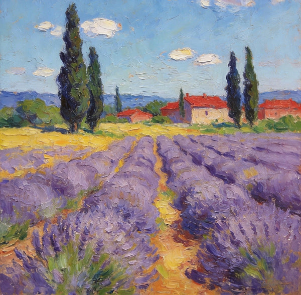 Hand Painted Wall Art Paintings, Provence Lavender Flower Field Delight, Buy Paintings Online, Original Landscape Art, Heavy Texture Oil Paintings-artworkcanvas
