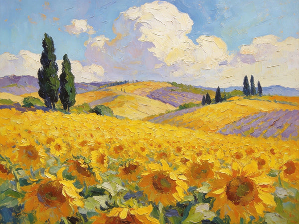 Landscape Canvas Paintings, Scenic Provence Sunflower Field Landscape, Original Landscape Paintings, Buy Paintings Online, Hand Painted Canvas Art-artworkcanvas