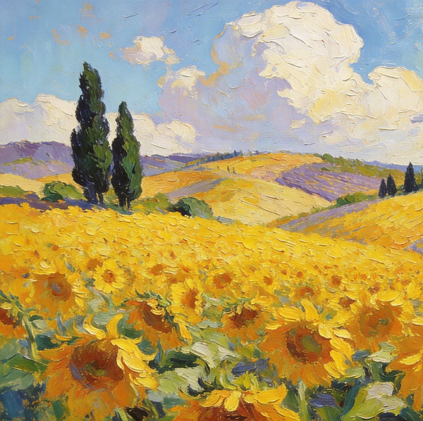 Landscape Canvas Paintings, Scenic Provence Sunflower Field Landscape, Original Landscape Paintings, Buy Paintings Online, Hand Painted Canvas Art-artworkcanvas