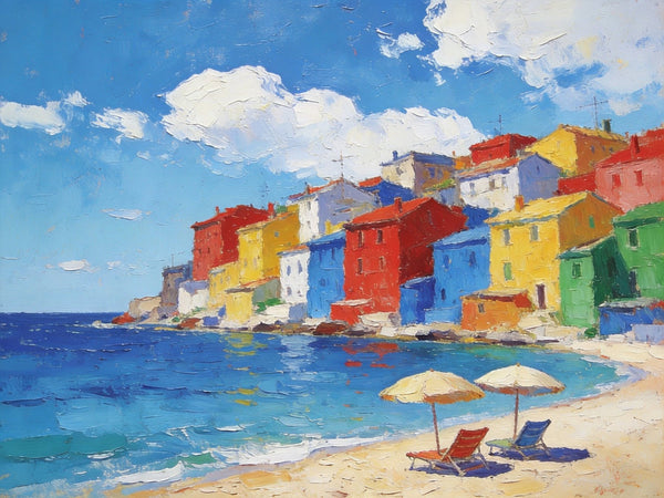 Small Landscape Paintings on Canvas, Coastal Town Charming Landscape, Landscape Canvas Paintings, Hand Painted Canvas Art, Heavy Texture Oil Paintings, Original Oil Paintings-artworkcanvas