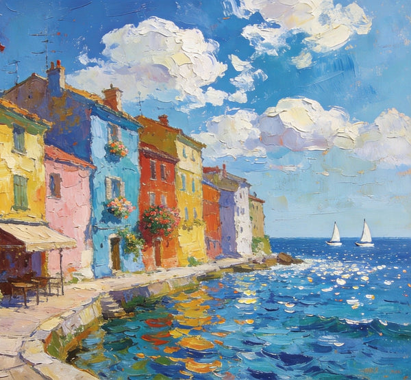 Canvas Paintings for Living Room, Coatal Town Beauty Spot, Hand Painted Canvas Art, BuyOil Paintings Online, Small Wall Art Paintings, Original Landscape Paintings (Copy)