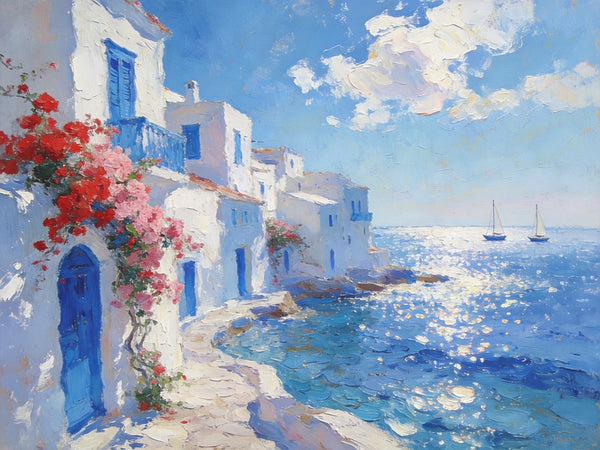 Idyllic Aegean Landscape, Small Oil Paintings, Heavy Texture Artwork, Hand Painted Canvas Art, Landscape Canvas Paintings, Original Canvas Paintings-artworkcanvas