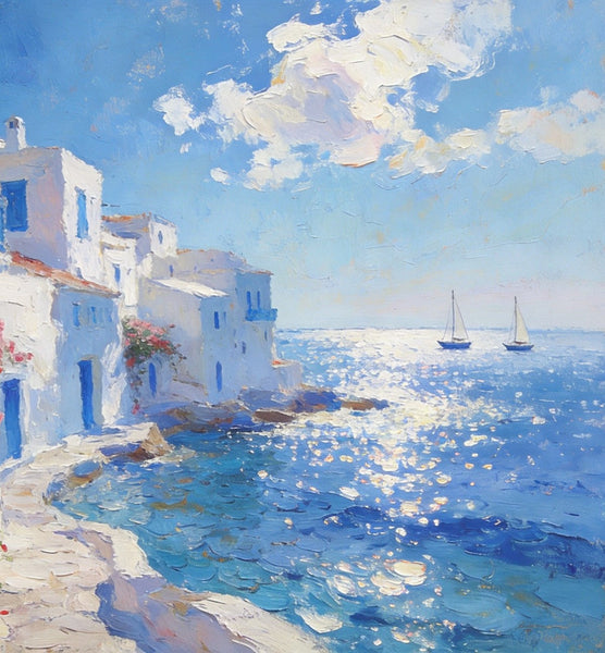 Idyllic Aegean Landscape, Small Oil Paintings, Heavy Texture Artwork, Hand Painted Canvas Art, Landscape Canvas Paintings, Original Canvas Paintings-artworkcanvas