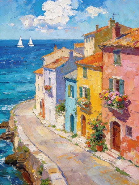 The Beauty of a Small Seaside Town, Original Landscape Art, Buy Original Paintings, Hand Painted Canvas Art, Small Paintings On Canvas, Heavy Texture Wall Art Paintings-artworkcanvas
