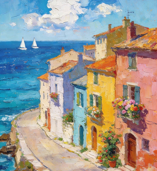 The Beauty of a Small Seaside Town, Original Landscape Art, Buy Original Paintings, Hand Painted Canvas Art, Small Paintings On Canvas, Heavy Texture Wall Art Paintings-artworkcanvas