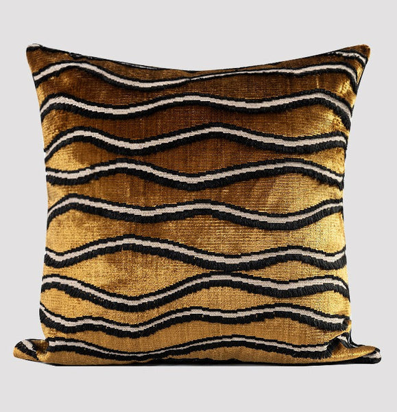 Golden Contemporary Pillows, Abstract Decorative Throw Pillows, Square Modern Throw Pillows for Couch, Large Simple Throw Pillow for Interior Design-artworkcanvas