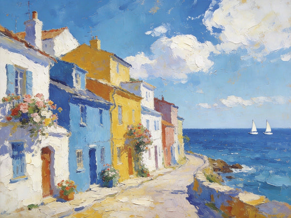 Heavy Texture Artwork, Seaside Town Serene Moment, Small Oil Paintings, Buy Painting Online, Original Landscape Paintings, Hand Painted Canvas Art