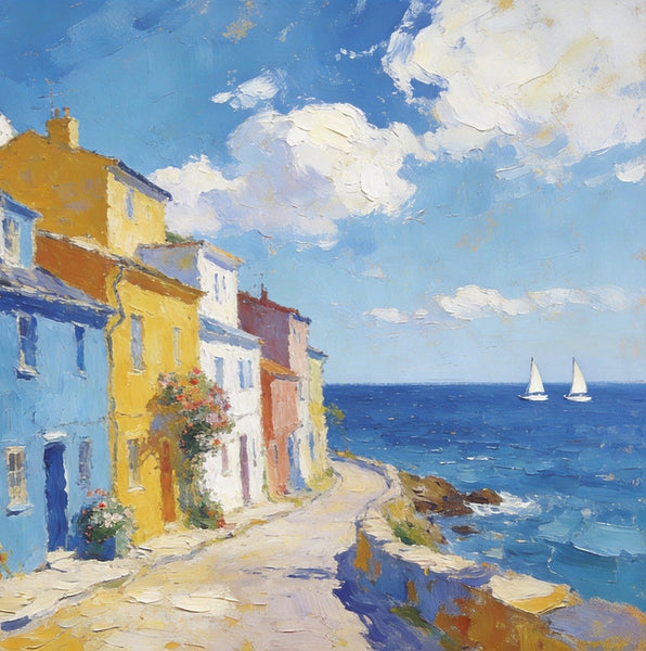 Heavy Texture Artwork, Seaside Town Serene Moment, Small Oil Paintings, Buy Painting Online, Original Landscape Paintings, Hand Painted Canvas Art
