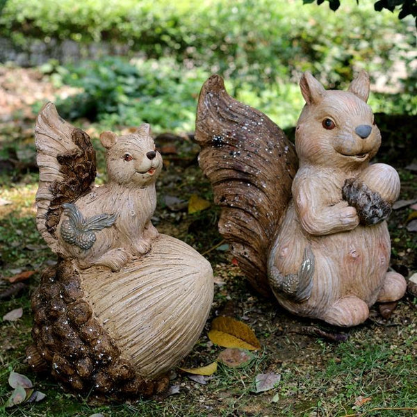 Large Squirrel with Pine Cones Statue for Garden, Animal Statue for Garden Ornament, Villa Outdoor Decor Gardening Ideas-artworkcanvas