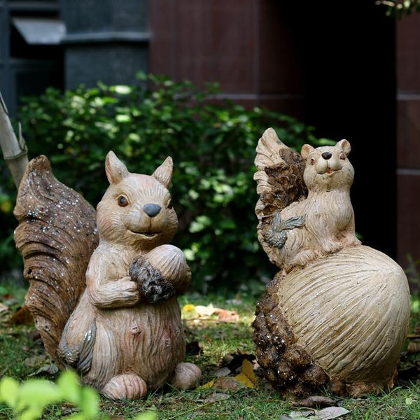 Large Squirrel with Pine Cones Statue for Garden, Animal Statue for Garden Ornament, Villa Outdoor Decor Gardening Ideas-artworkcanvas