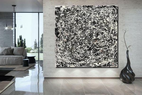 Modern Paintings for Dining Room, Hand Painted Wall Painting, Abstract Canvas Painting, Extra Large Abstract Artwork, Black Abstract Canas Art