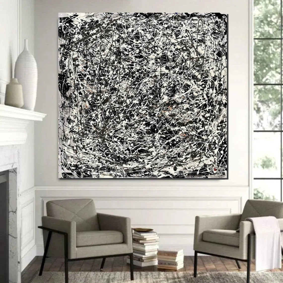 Modern Paintings for Dining Room, Hand Painted Wall Painting, Abstract Canvas Painting, Extra Large Abstract Artwork, Black Abstract Canas Art-artworkcanvas