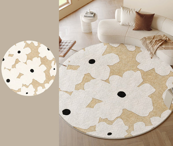 Circular Rugs for Dining Table, Abstract Contemporary Rugs for Bedroom, Modern Round Rugs under Coffee Table, Modern Cream Color Rugs for Living Room-artworkcanvas