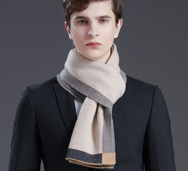Beige Business Formal Men Scarf Styles, Gray Thick Wool Scarf, Wool Scarf for Gentleman, Men's Winter Scarf, Casual Scarf Men, Men's Wool Scarf Winter, Red Fashion Scarf-artworkcanvas