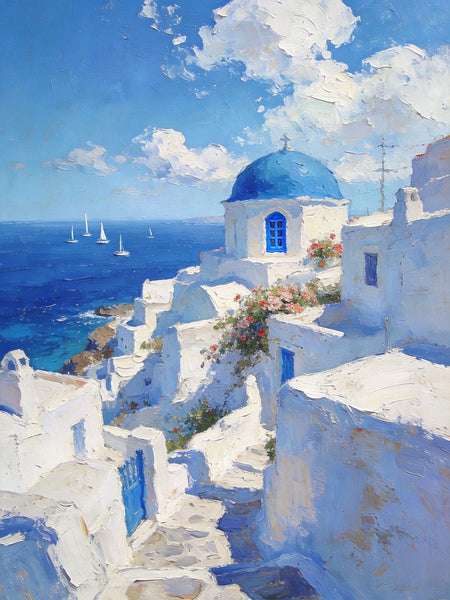 Buy Original Paintings, Harmony of Aegean Hues, Small Paintings On Canvas, Original Landscape Art, Hand Painted Canvas Art, Heavy Texture Wall Art Paintings-artworkcanvas