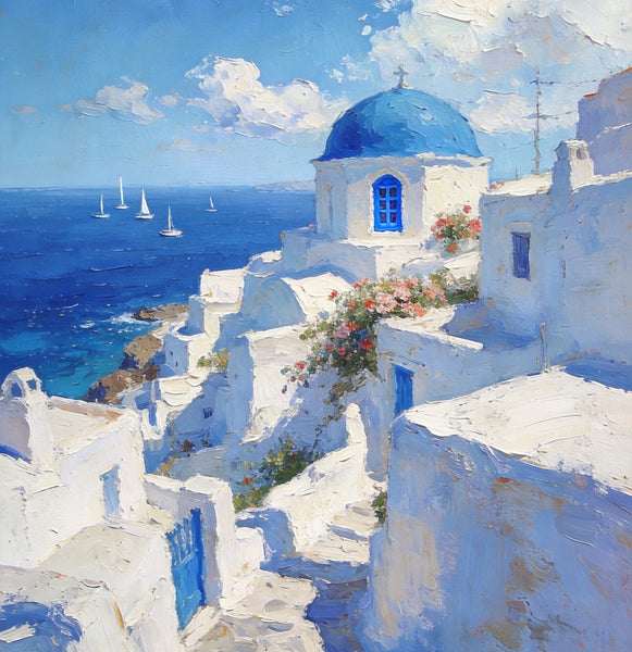 Buy Original Paintings, Harmony of Aegean Hues, Small Paintings On Canvas, Original Landscape Art, Hand Painted Canvas Art, Heavy Texture Wall Art Paintings-artworkcanvas