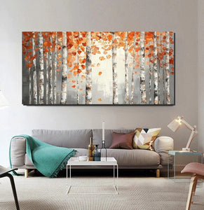 Large Wall Art for Bedroom, Modern Paintings for Living Room, Acrylic Painting on Canvas, Palette Knife Canvas Art, Autumn Birch Tree Painting, Original Canvas Art-artworkcanvas