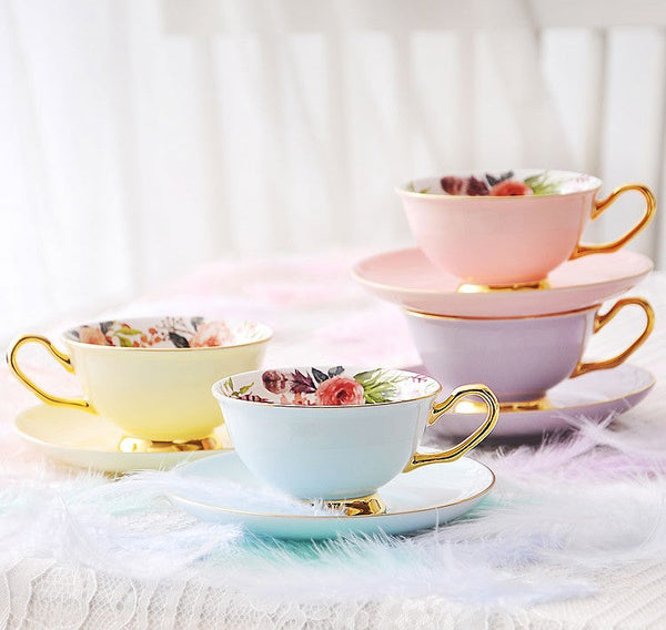 Royal Porcelain Tea Cup Saucer Set, Elegant Flower Pattern Ceramic Coffee Cups, Beautiful British Tea Cups, Unique Traditional Afternoon Tea Cup and Saucer in Gift Box-artworkcanvas