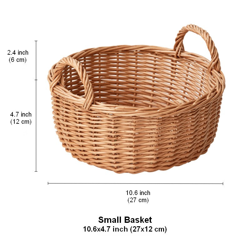 Picnic Fruit Basket with Handle, Kitchen Storage Baskets, Natural Hand-woven Wicker Round Storage Basket, Lovely Willow Weaving Baskets for Vegetable, Natural Fruit Storage Basket-artworkcanvas