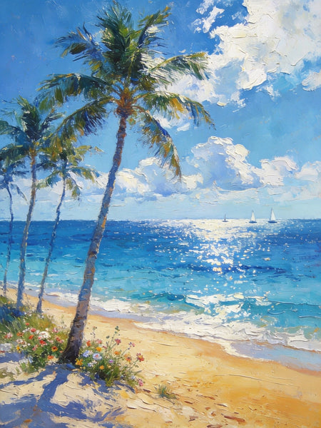 Heavy Texture Wall Art Paintings, Tropical Coastal Bliss, Beach Palm Tree Paintings, Hand Painted Canvas Art, Buy Paintings Online, Original Landscape Art, Small Paintings On Canvas-artworkcanvas