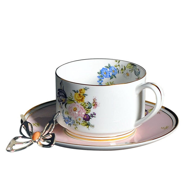 Beautiful Flower British Tea Cups, Creative Porcelain Tea Cup Saucer Set, Elegant Flower Ceramic Cups, Unique Royal Coffee Cup and Saucer-artworkcanvas