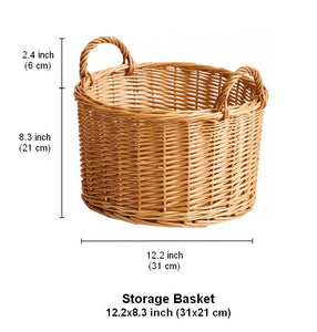 Small Picnic Fruit Basket with Handle, Kitchen Storage Baskets, Natural Hand-woven Wicker Round Storage Basket, Small Willow Weaving Baskets for Vegetable, Natural Fruit Storage Basket-artworkcanvas