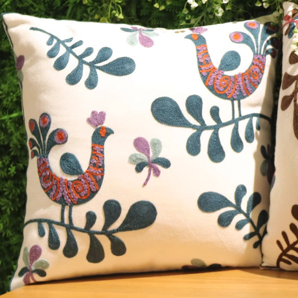 Farmhouse Embroider Cotton Pillow Covers, Love Birds Decorative Sofa Pillows, Cotton Decorative Pillows, Decorative Throw Pillows for Couch-artworkcanvas
