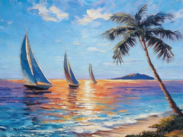 The beaches of Hawaii, Hand Painted Canvas Art, Small Landscape Paintings, Original Small Paintings on Canvas, Small Paintings on Canvas-artworkcanvas